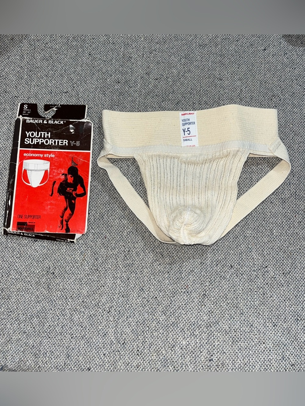 Vintage Bauer & Black Jockstrap Rubber Mesh Boys Men’s Supporter Waist 26”-32” S